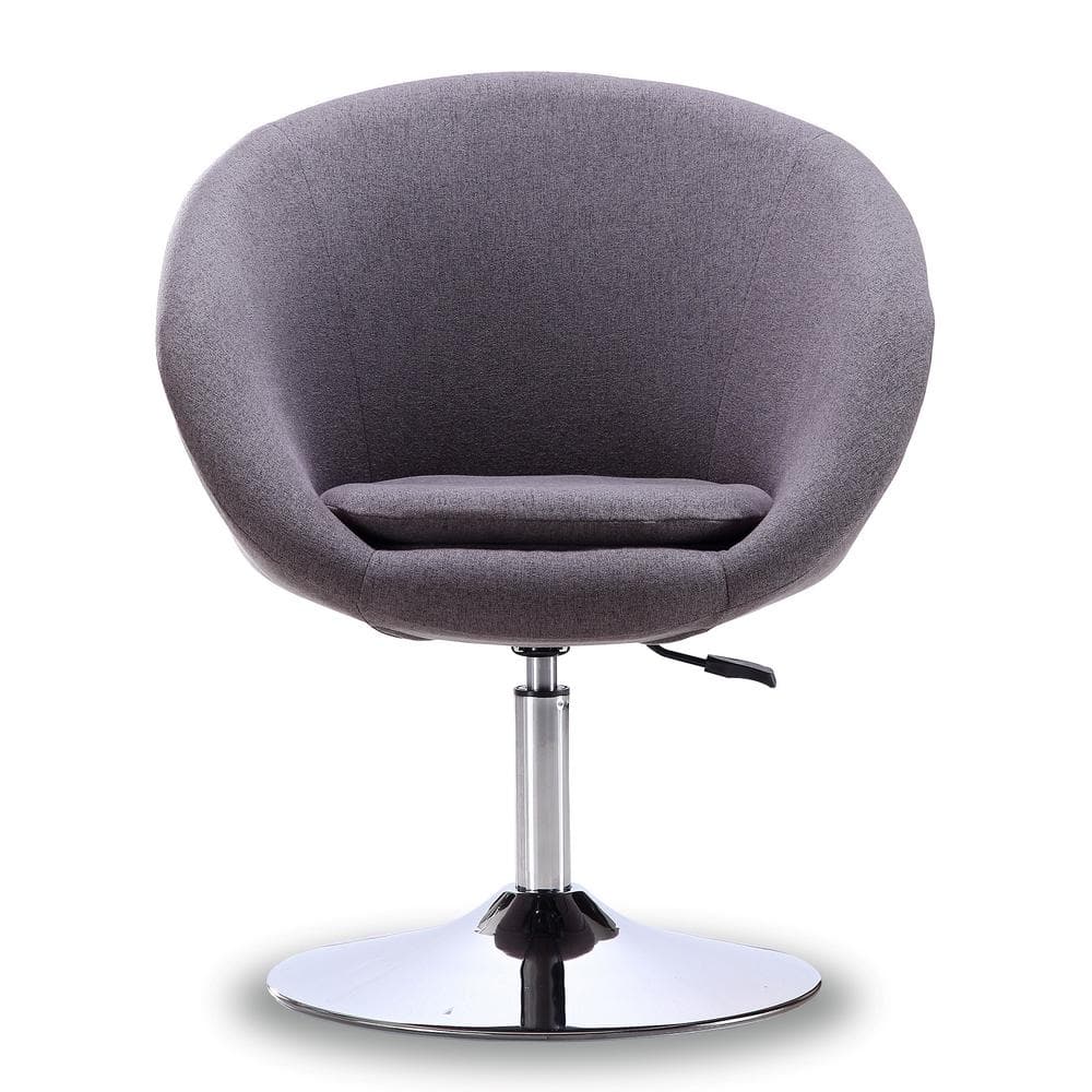 Grey Faux Leather Swivel Chair with Polished Chrome Base