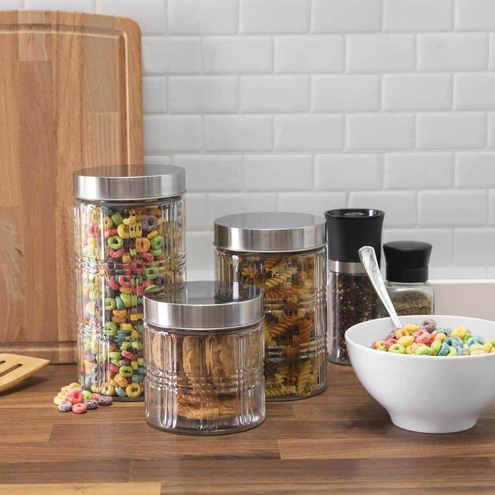 Premius Airtight 3-Piece Kitchen Glass Canister Set - N/A - Bed