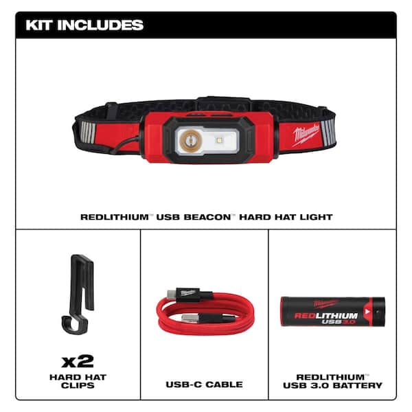 Milwaukee 600 Lumens LED REDLITHIUM USB Hard Hat Headlamp and