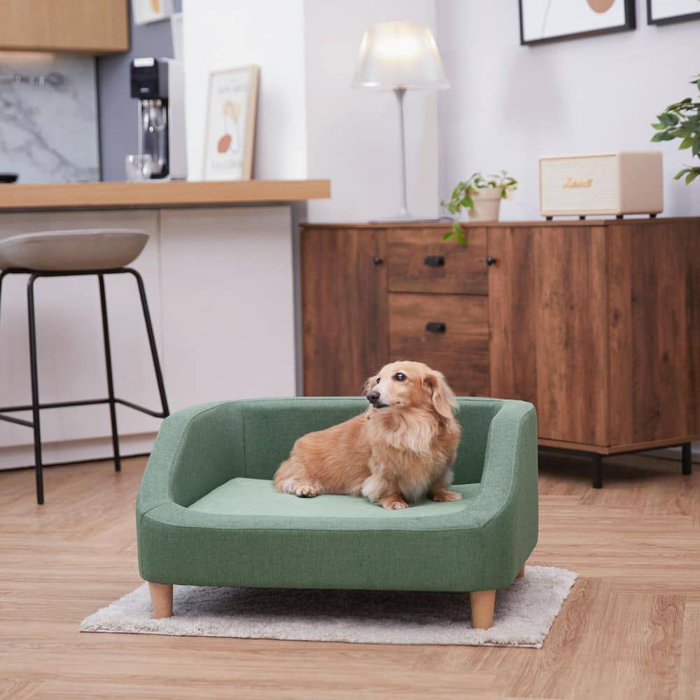 Sea Green Linen Elevated Pet Sofa for Small Dogs