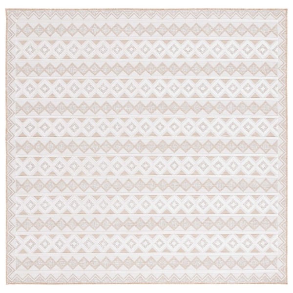 SAFAVIEH Cabana Natural/Ivory 6 ft. x 6 ft. High-Low Striped Diamond Square Indoor/Outdoor Area Rug