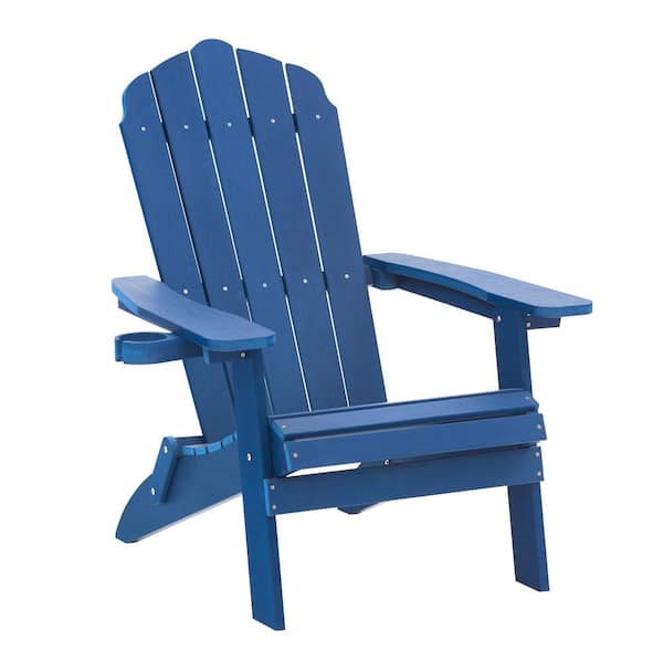 Unbranded Blue Adirondack Chair, HIPS All-Weather Resistant Outdoor Chair with Cup Holder for Patio, Porch, Garden, Poolfront