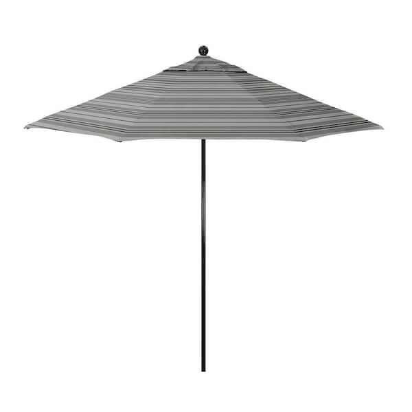 California Umbrella 9 ft. Black Fiberglass Market Patio Umbrella with Manual Push Lift in Wellfleet Steel Pacifica Premium
