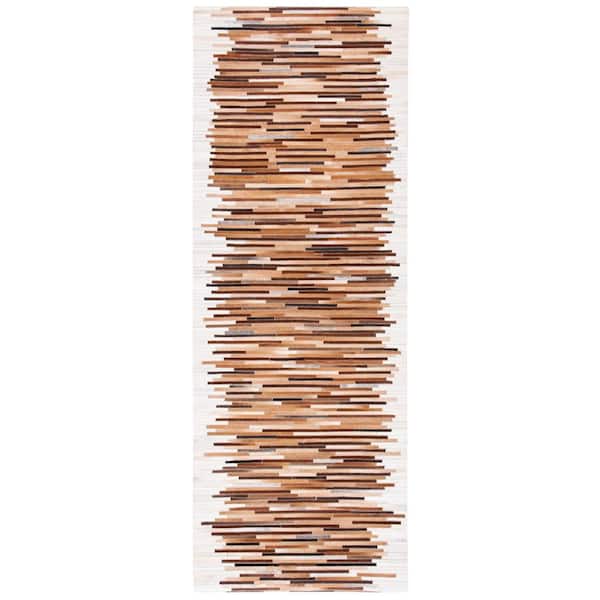Studio Leather 2 ft. x 9 ft. Ivory/Brown Striped Runner Rug