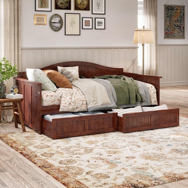 Nantucket Walnut Twin Solid Wood Daybed with Set of 2-Bed Drawers