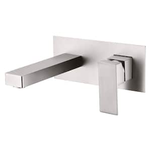 Modern Single Handle Wall Mounted Bathroom Faucet with Rough-in Valve in Brushed Nickel