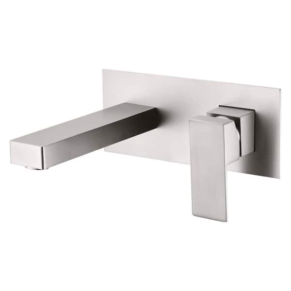 SUMERAIN Modern Single Handle Wall Mounted Bathroom Faucet with Rough-in Valve in Brushed Nickel