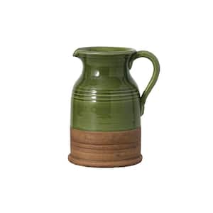 9.5" Two-Toned Green and Brown Ceramic Pitcher