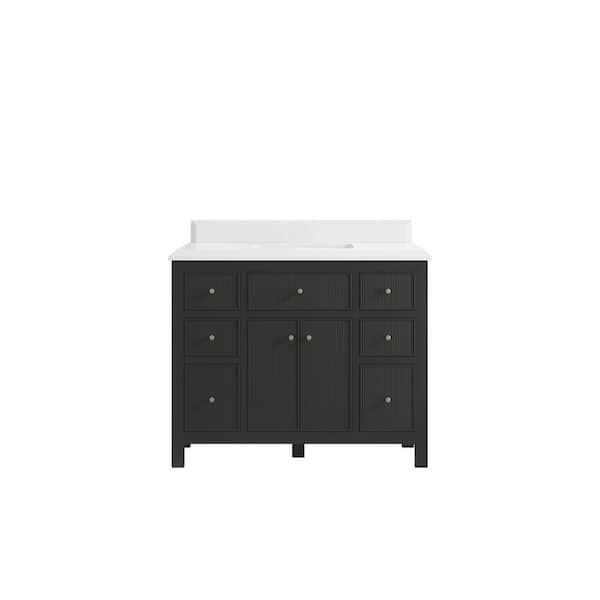 Willow Collections Sonoma 42 in. W x 22 in. D x 36 in. H Single Sink Bath Vanity in Black Top with 1.5" White Quartz Top