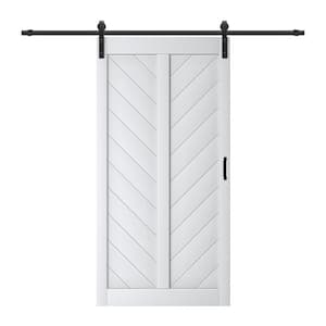 48 in. x 84 in. White Finished Solid Core MDF Herringbone Shape Sliding Barn Door Slab with Hardware Kit and Soft Close