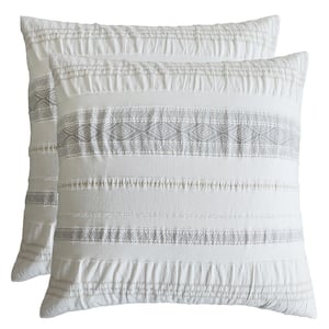 Pickford Grey, Taupe, Cream Stripe Geometric Linen Front/Cotton Back Euro Sham - (Set of 2)