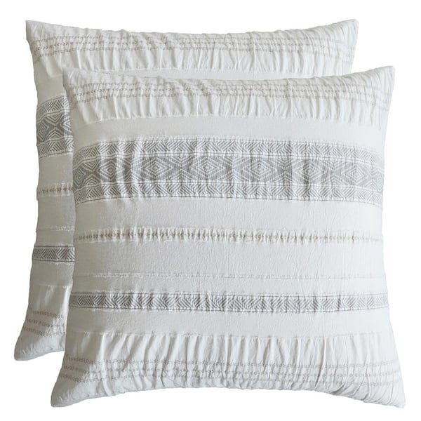 LEVTEX HOME Pickford Grey, Taupe, Cream Stripe Geometric Linen Front/Cotton Back Euro Sham - (Set of 2)