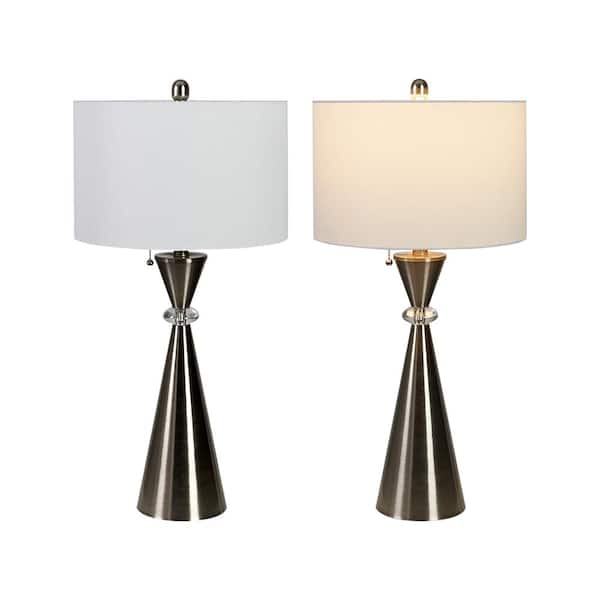 Maxax Cincinati 28 .25" Nickel Table Lamp Set with USB and Crystal Accents (Set of 2)