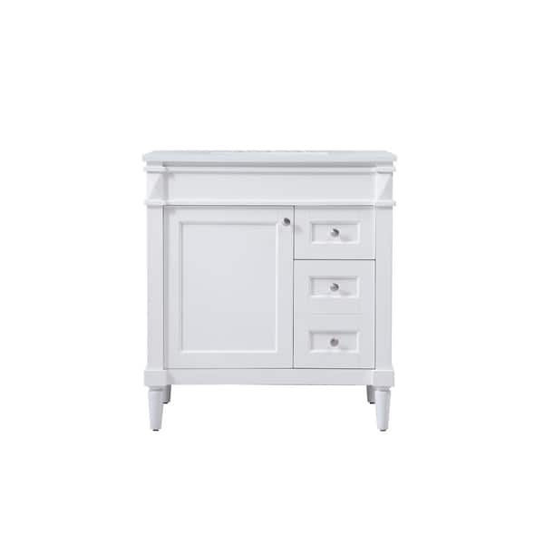 Unbranded Simply Living 32 in. W x 21 in. D x 35 in. H Bath Vanity in White with Ivory White Engineered Marble Top