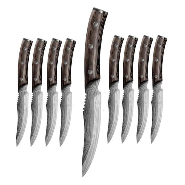 4.8 in. Carbon Steel Full Tang Non Serrated Steak Knives with Wooden Handle Set of 8