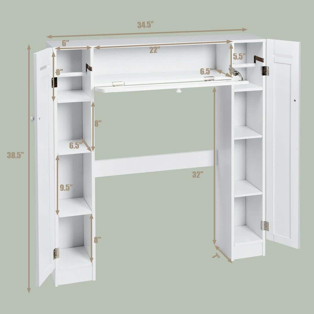 White MDF Over-the-Toilet Storage Cabinet with Adjustable Shelves