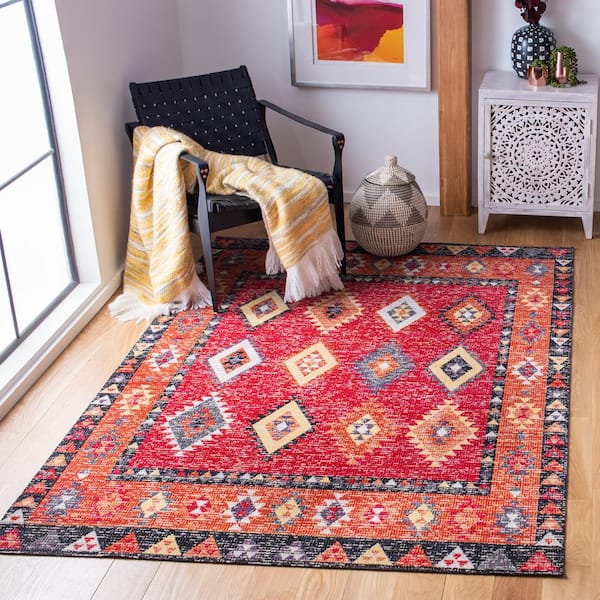 Montage Red/Black 6 ft. x 9 ft. Geometric Aztec Indoor/Outdoor Patio  Area Rug