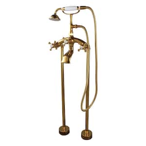 Adelaide 3-Handle Claw Foot Tub Faucet with Hand Shower in Brushed Gold