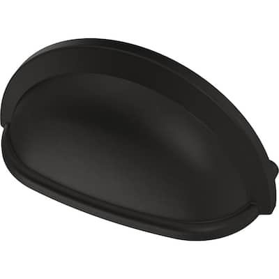 Essentials 3 in. (76mm) Center-to-Center Matte Black Cup Pull (12-Pack)