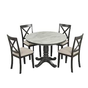 42 in Gray Solid Wood Dining Table Set with 4-Chairs