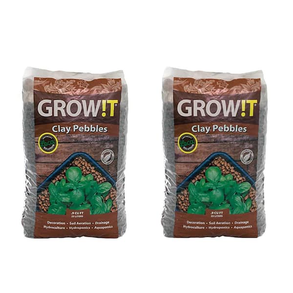 GROW!T 2 Hydroponic 100% Natural Clay Pebbles, 25 Liter Bags