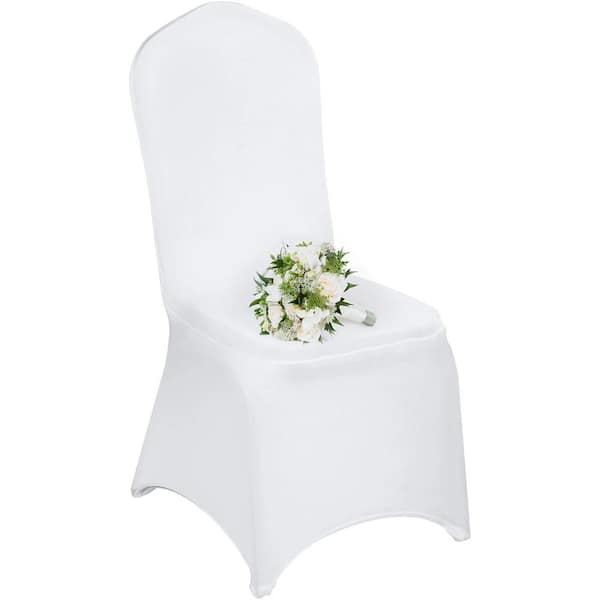 ITOPFOX White Polyester 100 Pieces Spandex Chair Cover Stretch Slipcovers for Wedding Party Dining Banquet Flat-Front Chair