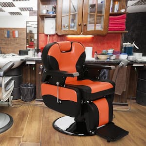 PVC Leather Cover Wooden Armrest Shell Iron Footrest with Footrest, Can Be Put Down 150kg, Barber Chair Orange
