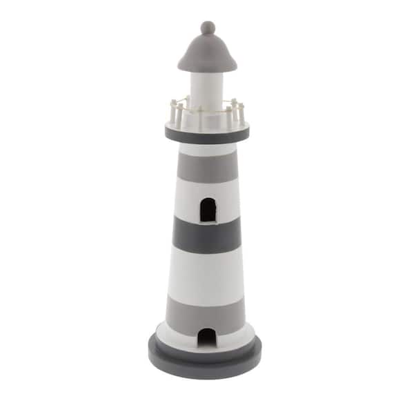 13 in. x 4 in. Gray Wood Coastal Light House Sculpture
