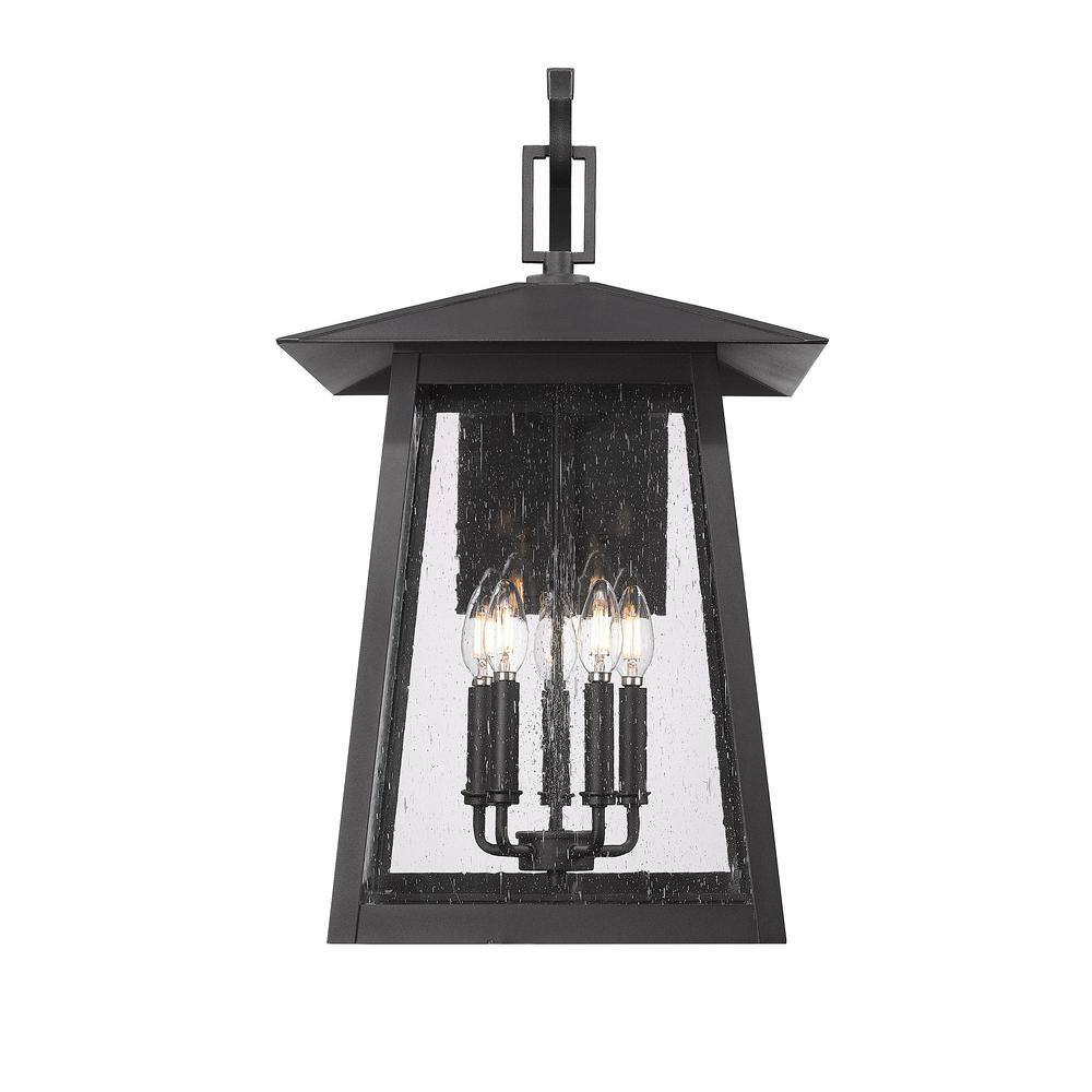 Rainer Black 5-Light Outdoor Wall Lantern with Seeded Glass