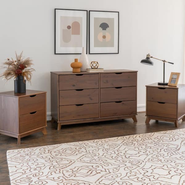 Linon Home Decor Pheba Walnut 6-Drawer Dresser and 2 (2-drawer) Nightstand (Set of 2)