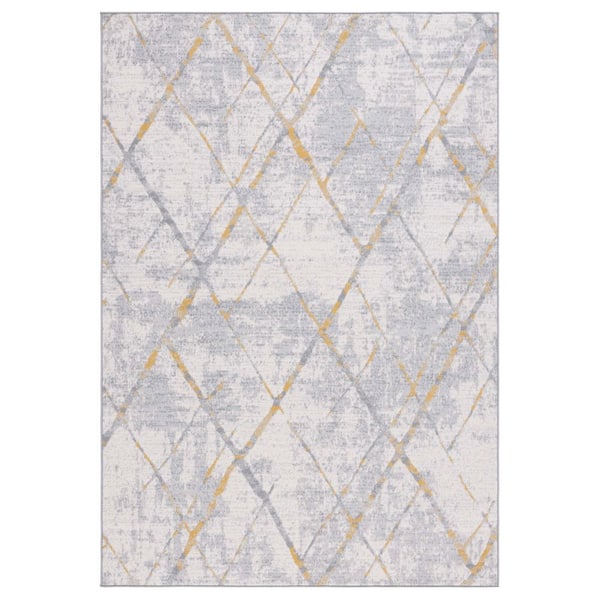 Odyssey 4 ft. x 6 ft. Gray/Gold Distressed Geometric Area Rug
