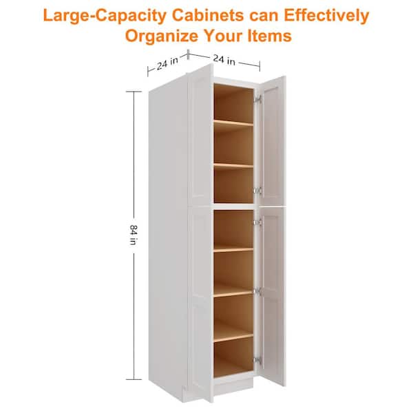 24 in. W x 24 in. D x 84 in. H in Shaker Dove Plywood Ready to Assemble Floor Wall Pantry Kitchen Cabinet