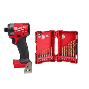 M18 FUEL 18V Brushless Cordless 1/4 in. Hex Impact Driver (Tool-Only) W/SHOCKWAVE Titanium Drill Bit Set (15-Piece)