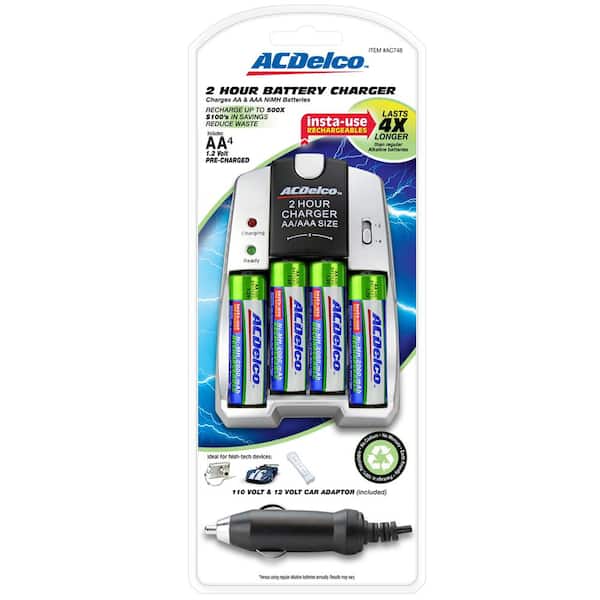 ACDelco AA/AAA NiMH Rechargeable Fast Charger with 4 AA Battery Included
