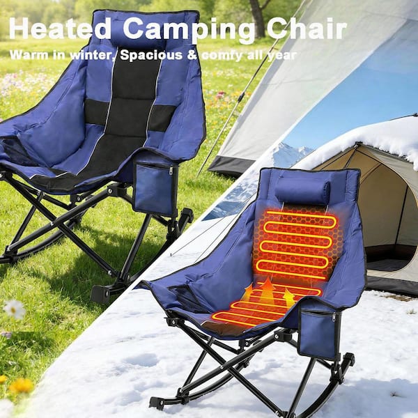 Heated Camping Chair-Oversized Rocking Chair with 3 Heat Levels, Portable Folding Seat for Outdoor (Battery Included)