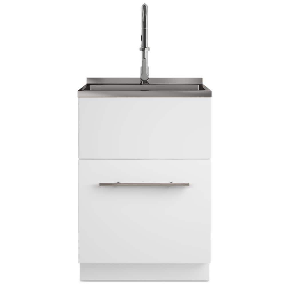 Metro 24 Inch White Laundry Cabinet with Stainless Steel Sink
