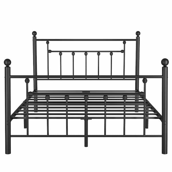 60 in. W Black Queen Size Bed Frame, Heavy Duty Metal Platform, Premium Steel Slat With Headboard and Footboard