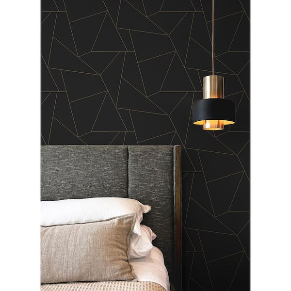 Black and Gold Geometric Brilliant Peel and Stick Wallpaper Roll