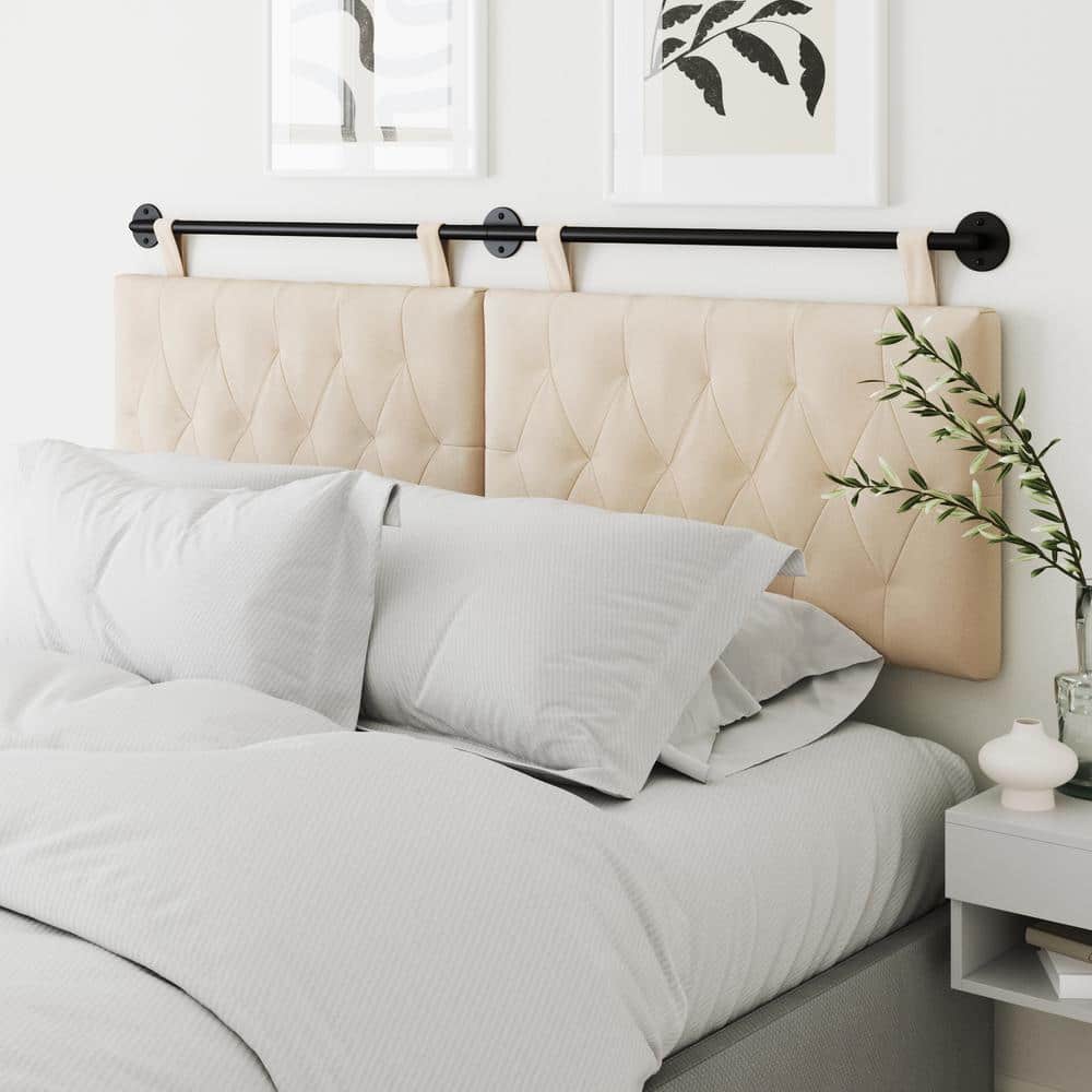 Honey Leather Hanging Headboard with Leather Straps - King, Cal