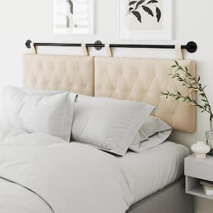 Remi 71 in. W White/Black King Wall Mount Button Tufted Adjustable Headboard with Black Metal Rail