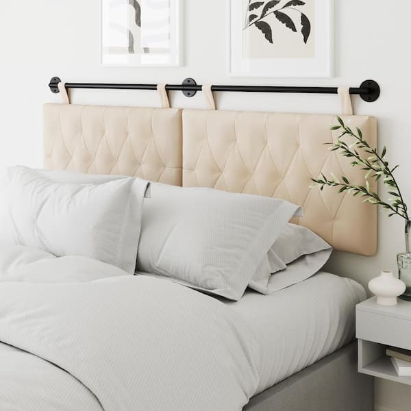 Nathan James Remi 71 in. W White/Black King Wall Mount Button Tufted Adjustable Headboard with Black Metal Rail