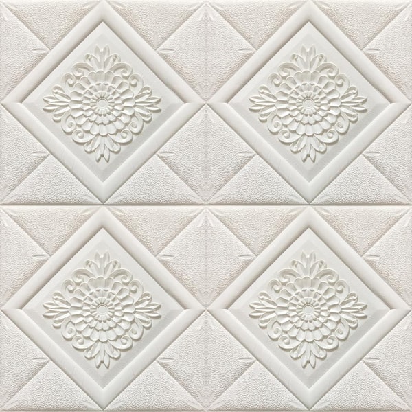 Falkirk Jura II 1/3 in. 28 in. x 28 in. Peel and Stick Off White Stylized Flowers Diamonds Foam Decorative Wall Paneling