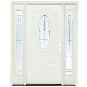 63.5 in.x81.625 in. Rochester Patina 3/4 Oval Lt Unfinished Smooth Right-Hand Fiberglass Prehung Front Door w/Sidelites