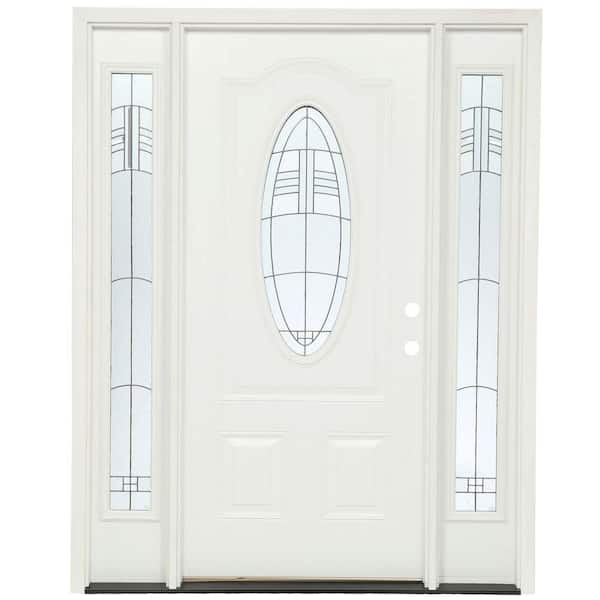 Feather River Doors 63.5 in.x81.625 in. Rochester Patina 3/4 Oval Lt Unfinished Smooth Right-Hand Fiberglass Prehung Front Door w/Sidelites