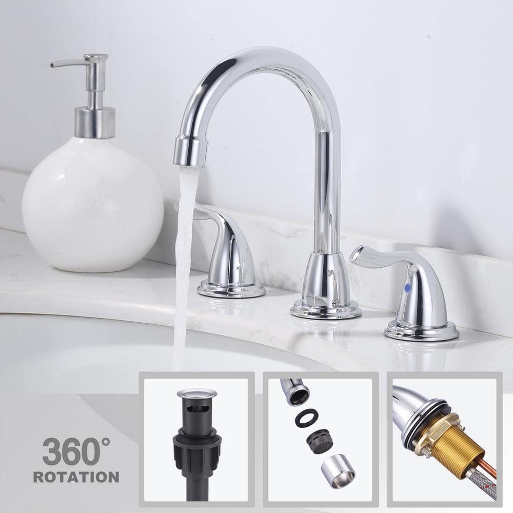 Polished Chrome 8-Inch Widespread Double Handle Bathroom Faucet
