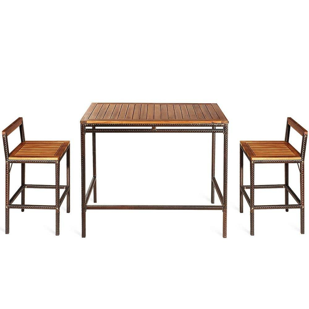 Costway Patio Rattan Wicker Bar Dining Furniture Set(Set of 3)