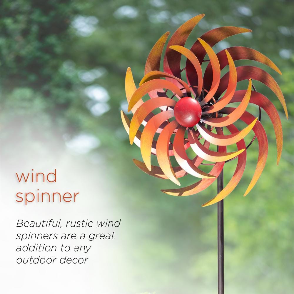 75" Tall Red and Orange Metal Kinetic Wind Spinner Stake