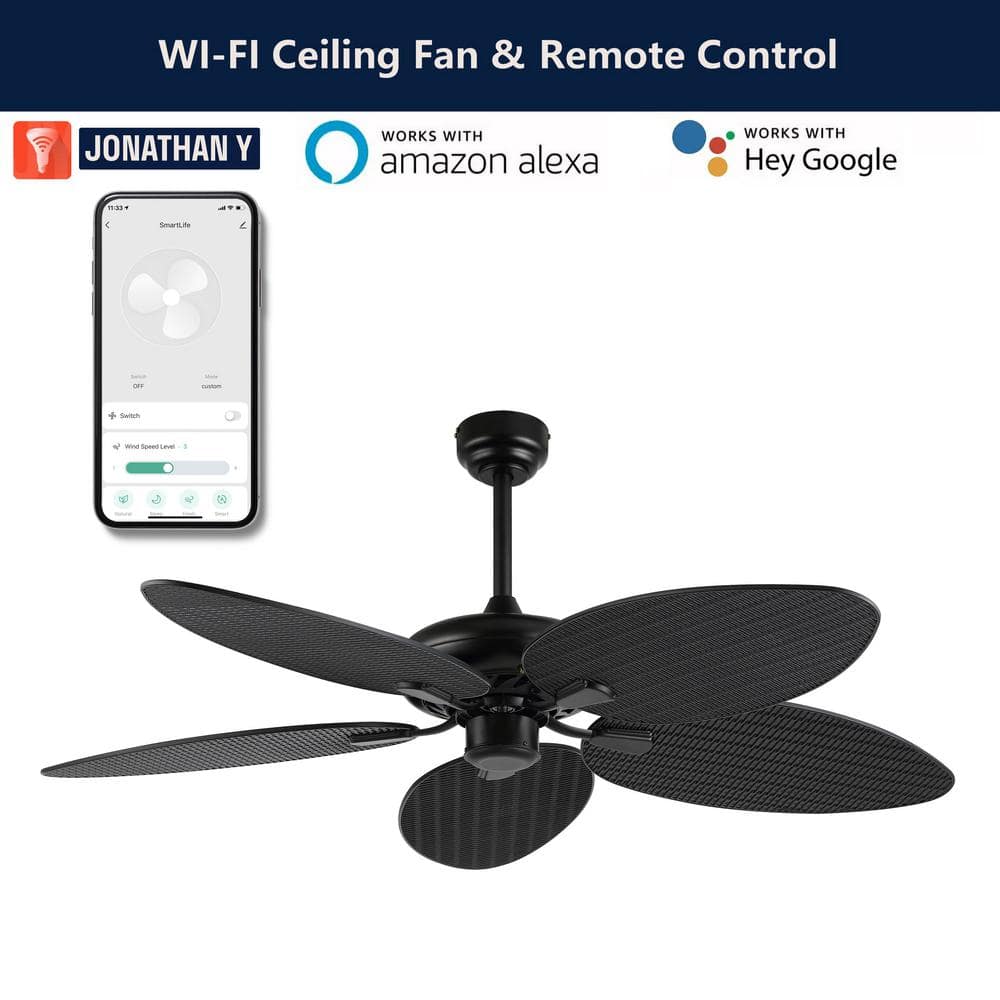 Raffles 52" Dark Brown Palm Blade Ceiling Fan with Remote