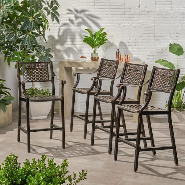 Noble House Tahoe Stackable Aluminum Outdoor Bar Stool (4-Pack)