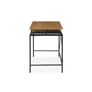 Brandi 26.7 in. Wide Rectangular Natural/Black Wooden 1-Drawer Writing Desk with Steel Legs